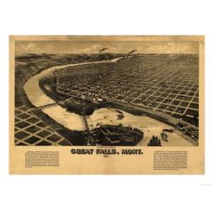  Montana   Panoramic Map of Great Falls Premium Poster 