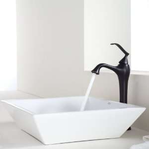 Kraus C KCV 125 15000ORB White Square Ceramic Sink and Ventus Faucet 