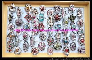   50pcs Exquisite delicate rhinestone imitate Antique tone rings  