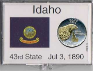 Gold on Silver Idaho Statehood Quarter with State Flag Display Case 