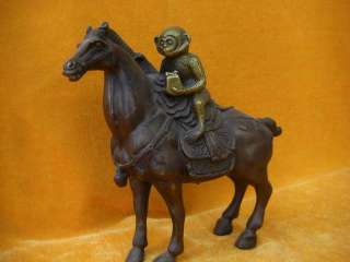 48cmH China Antique Bronze monkey ride horse statues  