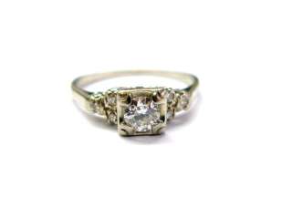 Fine Vintage Engagement Wedding Old European Cut Diamond Ring WG 14KT 