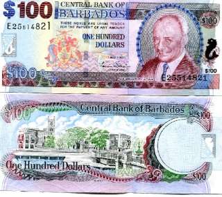 barbados 100 dollars central bank of barbados p 71 2007 grade unc cv $ 