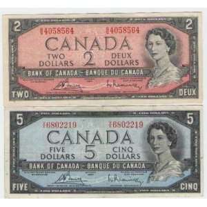  Lot of Vintage Canadian Currency    $1, $2 & $5 Bills from 