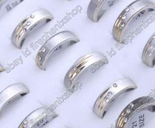 wholesale lots 20X Crystal rhinestone stainless steel Man Rings NEW 
