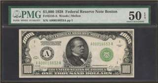 Finest Known 1928 $1000 Boston District PMG CH AU 50 EPQ  
