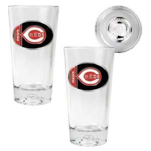  Cincinnati Reds 2pc Pint Ale Glass Set with Baseball 