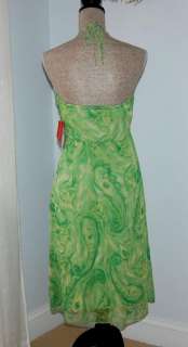 NWT Signature by SANGRIA Flowy Green Summer Halter Dress Size 6 Small 