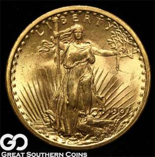 1907 $20 GOLD St Gaudens Double Eagle NEAR GEM BU++/GEM BU 