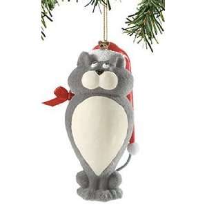  Gray Cat with Red Santa Hat Ornament