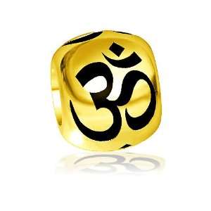  Yoga Ohm, Om, Aum Bead with Black Symbol in 14K yellow 