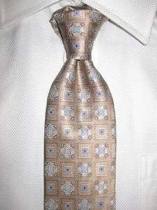 98 ROBERT TALBOTT MONTEREY SILK TIE TAN/BLUE/SLVR NEW  