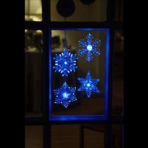  Set of Four 4 Glowing Window Snowflakes With Suction Cup 