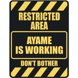   RESTRICTED AREA AYAME IS WORKING  PARKING SIGN