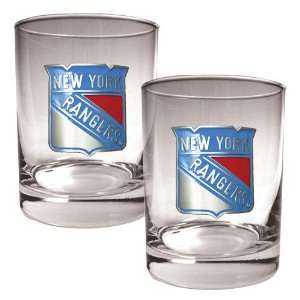 New York Rangers NHL 2pc Rocks Glass Set   Primary Logo  