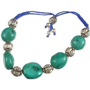 Plain Turquoise Nuggets Bracelet with Sterling Beads   Sterling Silver