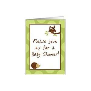 Woodland Forrest Animals Owl Porcupine Baby Shower Invitation Card