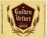 Golden Velvet Premium Beer Maier Brewing Co. Beer Label  