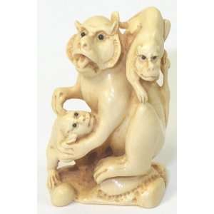 Mother & Baby Monkeys ~ Mammoth Ivory Netsuke