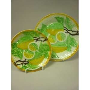 Majolica Lemon/Lime Motif Dessert and Service Cake Plate  