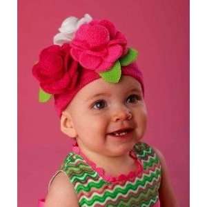  Baby Girls Hats  Knit Cap with Felt Flowers  DARK PINK  0 