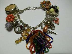   ALTERED ART JEWELRY CHUNKY CHARM BRACELET SEED BEAD FALL COLORS /{BD