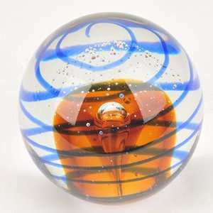 Art Glass Murano Style Paperweight with Swirl Bubbles  