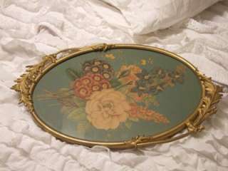 ANTIQUE*FRENCH VICTORIAN METAL BARBOLA FLOWER OVAL FRAME PRINT GLASS 