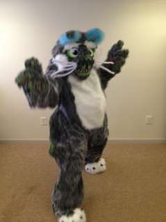 Mascot costume, furry, fuzzy green & white professional fur Halloween 