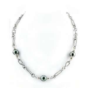   White Gold 11 12mm Tahitan South Sea Pearl & Diamond Designer Necklace