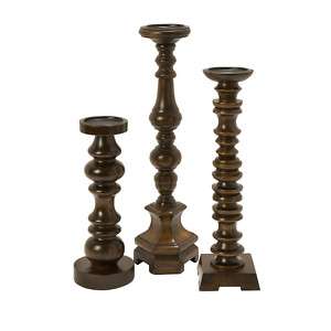 TUSCAN S/3 Turned Wood Nila CANDLEHOLDER Espresso French Country NEW 
