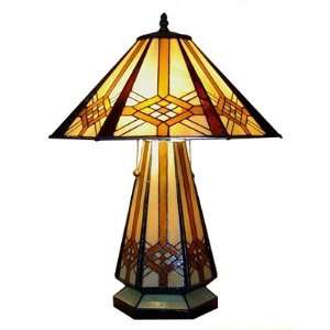  Hex Mission Tiffany Table Lamp Lit Base