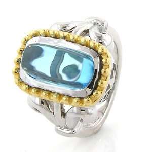  18k Gold & Silver Designer Blue Topaz Ring   Size 7 