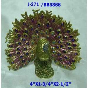  Peacock Design Jewelry Trinket Box 2.5in H