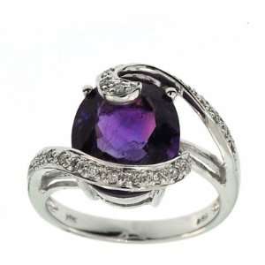   cut Diamond and Amethyst cocktail, right hand ring in 14k white gold