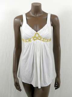 Sky womens white gold chain stone tank top $158 New  