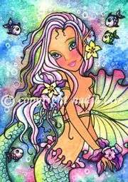 ACEO Fairy Fantasy Art TROPICAL BLOSSOMS MERMAID Ltd Ed  