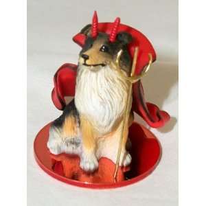  COLLIE DOG Tri Colored MINIATURE Devil Christmas Ornament 