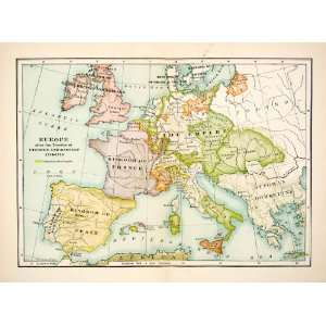 1907 Print Map Europe Utrecht Rastadt Boundary Empire Kingdom Treaties 