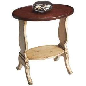  Vanilla and Cherry Wood Oval Accent Table