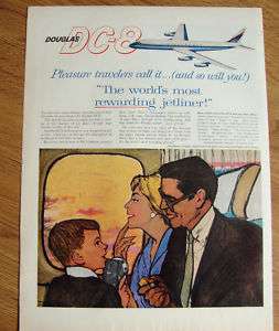 1960 DC 8 Douglas Jetliner Ad Pleasure Travelers  