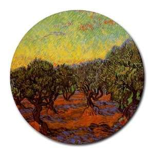  Olive Grove Orange Sky By Vincent Van Gogh Round Mouse Pad 