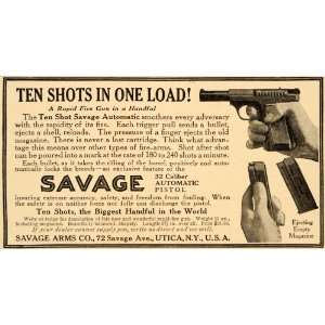  1909 Ad 32 Caliber Automatic Pistol Savage Gun Ten Shot 
