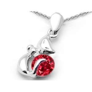   Star K(tm) Round Lab Created Ruby Cat Pendant in .925 Sterling Silver
