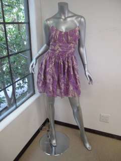 Tracy Reese Purple/Beige Floral Spaghetti Strap Babydoll Dress 4 