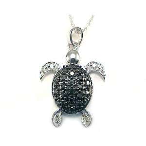  Black Diamond Sea Turtle Tortoise Necklace 10k white gold 