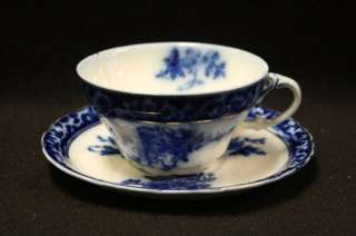 Vtg Touraine England Flow Blue Cup & Saucer China Set ‡  