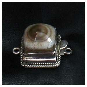  STERLING AGATE DZI CUSHION CLASP BROWN~ 