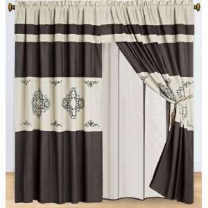  Coffee and Beige Embroidered Curtain Set