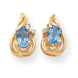  14k Gold Diamond & Blue Topaz Birthstone Earrings Jewelry